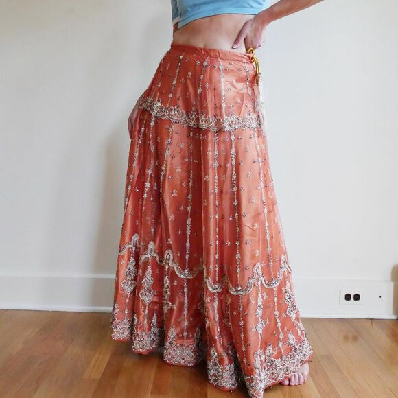 Vintage Beaded Skirt Low Rise Maxi Fairy Embroidered Indian Intricately Beaded - Picture 9 of 10